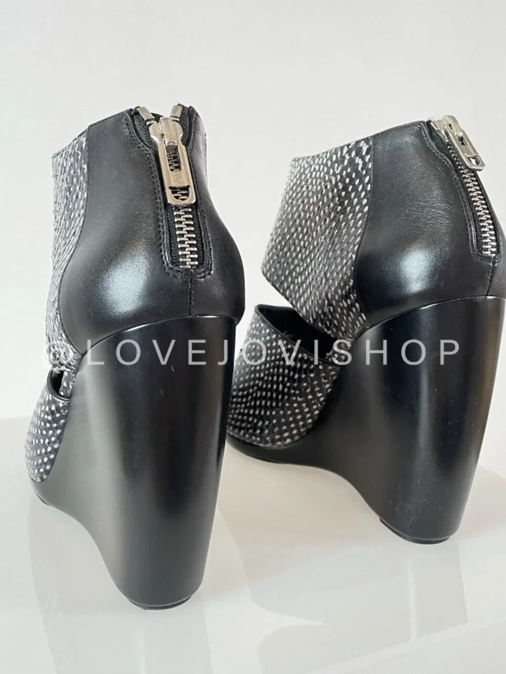 Runway | Balenciaga Snakeskin Black White Peep Toe Wedge Sandal Heel | Luxury 10